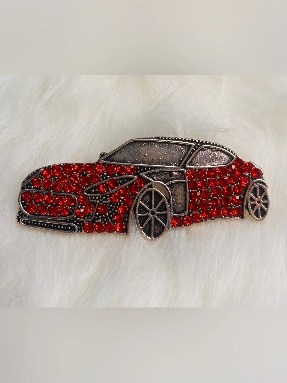 Red Rhinestone Sports Car Brooch